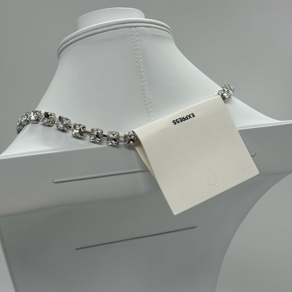 Express Large Rhinestone Crystal Silver Tone Necklace - Picture 3 of 8